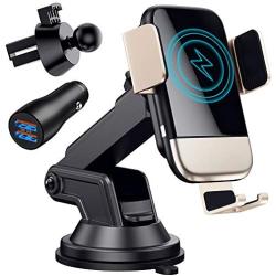 Wireless Car Charger, CTYBB Qi Auto-Clamping Air Vent Dashboard Car Phone Holder & QC3.0 Car Charger, 10W Compatible for Galaxy S10/S10+/S9