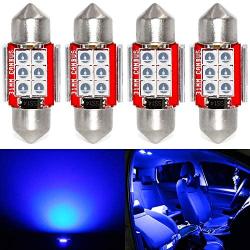 Phinlion Super Bright DE3175 LED Blue Bulb 3030 6-SMD Festoon 1.25'' 31mm DE3021 DE3022 LED Bulbs for Car Interior Map Reading Dome Trunk Courtesy Light, Pack of 4