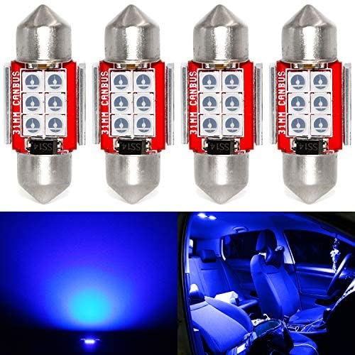 Phinlion Super Bright DE3175 LED Blue Bulb 3030 6-SMD Festoon 1.25'' 31mm DE3021 DE3022 LED Bulbs for Car Interior Map Reading Dome Trunk Courtesy Light, Pack of 4