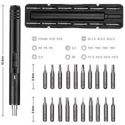 Electop Electric Rechargeable Screwdriver, Portable USB Power Supply Cordless Screw Driver, 21 Precision Bits /3 LED Lights/Magnetic Carry Case/Quick Change Chuck for Telephone, Watch, Camera etc.