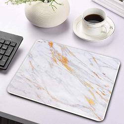 Marphe Mouse Pad White Gold Marble Design Mousepad Stitch Edge Non-Slip Rubber Gaming Mouse Pad Rectangle Mouse Pads for Computers Laptop