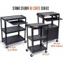 Line Leader AV Cart on Wheels | Height Adjustable Top Shelf & Pullout Keyboard Tray | Includes 15 ft Power Cord with Cord Management | Easy Assembly (42in x 24in x 18in / Black)