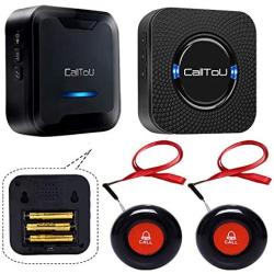 CallToU Caregiver Pager Wireless Call Button System 2 Transmitters 1 Plug-in Receiver 1 Battery Portable Receiver Nurse Calling Alert for Elderly Patient Disabled