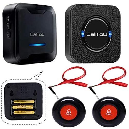 CallToU Caregiver Pager Wireless Call Button System 2 Transmitters 1 Plug-in Receiver 1 Battery Portable Receiver Nurse Calling Alert for Elderly Patient Disabled