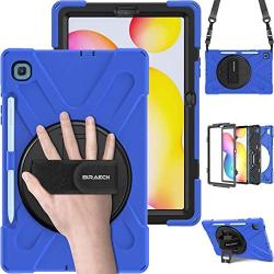 BRAECN Samsung Galaxy Tab S6 Lite 10.4 Case 2020, Rugged Protective Case with Rotating Kickstand, Carrying Shoulder Strap, Handle Hand Strap, S Pen Holder for Samsung Tab S6 Lite 10.4” 2020 Model-Blue