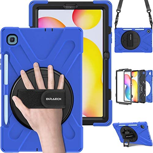 BRAECN Samsung Galaxy Tab S6 Lite 10.4 Case 2020, Rugged Protective Case with Rotating Kickstand, Carrying Shoulder Strap, Handle Hand Strap, S Pen Holder for Samsung Tab S6 Lite 10.4” 2020 Model-Blue