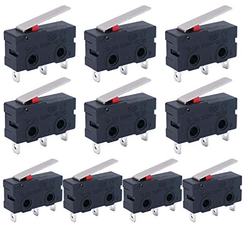 Twidec /10Pcs Mini Micro Limit Switch 5A 125 250V AC SPDT 1NO 1NC Short Lever Arm Switch Snap Action Button Type 3 Pins KW11-3Z02