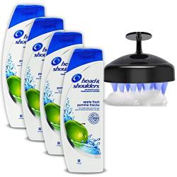 Head and Shoulders Anti Dandruff Shampoo Set: (4 Pack) Head N Shoulders 2 in 1 Green Apple Fresh Dandruff Treatment Shampoo & Shower Shampoo Scalp Scrubber Massage Brush