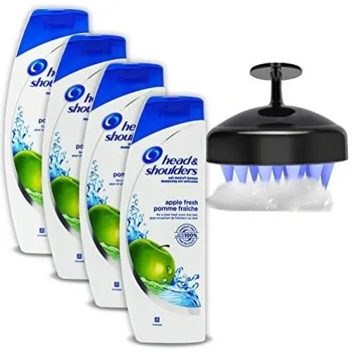 Head and Shoulders Anti Dandruff Shampoo Set: (4 Pack) Head N Shoulders 2 in 1 Green Apple Fresh Dandruff Treatment Shampoo & Shower Shampoo Scalp Scrubber Massage Brush