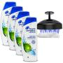 Head and Shoulders Anti Dandruff Shampoo Set: (4 Pack) Head N Shoulders 2 in 1 Green Apple Fresh Dandruff Treatment Shampoo & Shower Shampoo Scalp Scrubber Massage Brush