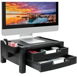 Monitor Stand Riser with 2 Drawers - Adjustable Monitor for Computer, Laptop, Printer with Organizer Drawer, Office Supply Caddy & Cable Management Slot by HUANUO