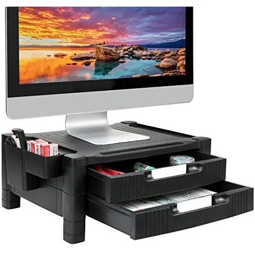 Monitor Stand Riser with 2 Drawers - Adjustable Monitor for Computer, Laptop, Printer with Organizer Drawer, Office Supply Caddy & Cable Management Slot by HUANUO