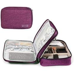 Uzsoeey Electronics Accessories Travel Organizer Bag - Waterproof Portable Double Layer Cable Storage Bag for Charger, Phone, Mini Tablet, SD Card, Purple