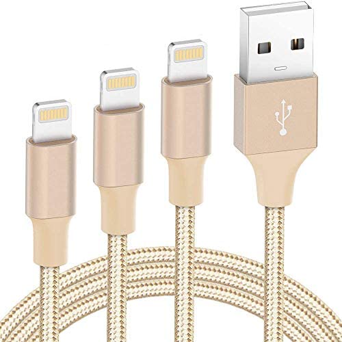 Lightning Cable MFi Certified - Quntis iPhone Charger 3Pack 3ft 6ft 10ft Nylon Braided USB Fast Charging Cord Compatible with iPhone 11 Pro X Xs Max XR 8 7 6 Plus iPad Pro Airpods and More, Gold