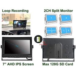 GreenYi-58 Wired AHD Truck Backup Camera Monitoring System, 7 Inch IPS DVR Dual Split Screen Monitor, 2PCS Mini IR Rear View Camera for Trailer Box Truck RV Camper Bus Van Motorhome 5th Wheel