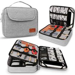 HOLIMET Cable Organiser Bag,Electronic Accessories Bag Double Layer for Travel Waterproof Cord Storage Organizer Bag for iPad, Kindle, Hard Drives, Cables, Chargers,Power Bank and More(Grey)
