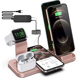 Sixmas Wireless Charger, 5 in 1 Wireless Charging Station for iPhone Samsung, USB C Dock Station for Android Phones, Charging Stand for Apple Watch SE and Series 6 5 4 3 2 1 AirPods Pro 2 1