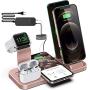 Sixmas Wireless Charger, 5 in 1 Wireless Charging Station for iPhone Samsung, USB C Dock Station for Android Phones, Charging Stand for Apple Watch SE and Series 6 5 4 3 2 1 AirPods Pro 2 1