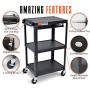 Line Leader AV Cart on Wheels | Height Adjustable Top Shelf & Pullout Keyboard Tray | Includes 15 ft Power Cord with Cord Management | Easy Assembly (42in x 24in x 18in / Black)