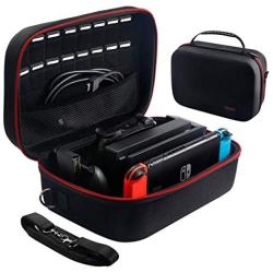 Large Carrying Storage Case for Nintendo Switch,Protective Travel Hard Shell Messenger Bag for Switch Console, Pro Controller, Accessories Switch Dock, AC Adapter with 16 Game Cards and Shoulder Strap