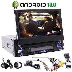 Single Din Android 10.0 Q Car Stereo 7'' HD Capacitive Touchscreen Bluetooth GPS Radio InDash Navigation 1 Din Auto FM AM RDS Receiver Support SWC Mirror Link WiFi CAM-in with Wireless Back-up Camera