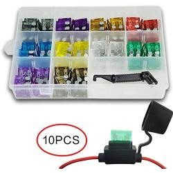 150xAuto Standard Blade Fuse Type 2A/3A/5A/7.5A/10A/15A/20A/25A/30A/35A ATC Fuse Assorted + 10pcs Inline 16 AWG Gauge Holder kit for Car Boat Truck + Fuse Puller