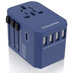 Power Plug Adapter - International Travel (w/5 USB Ports and USB Type C)- Work 150+ Countries - 220 Volt Adapter - Travel Adapter - Type C A G I A/C - UK Japan China Europe