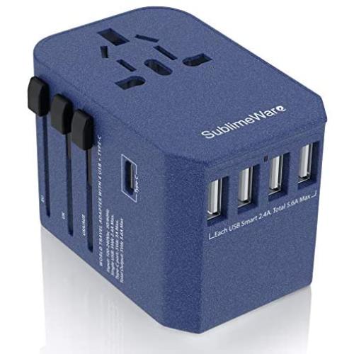 Power Plug Adapter - International Travel (w/5 USB Ports and USB Type C)- Work 150+ Countries - 220 Volt Adapter - Travel Adapter - Type C A G I A/C - UK Japan China Europe