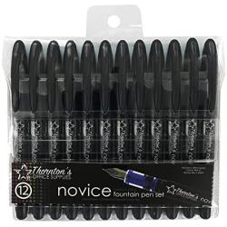 Thorntons Office Supplies Disposable Fountain Pens Pack of 12 Medium Point Black Journaling and Calligraphy Pen for Smooth Writing - Gift for Beginner Artist