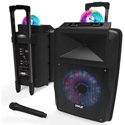 Wireless Portable PA Speaker System - 700 W Battery Powered Rechargeable Sound Speaker and Microphone Set with Bluetooth MP3 USB Micro SD FM Radio AUX 1/4'' DJ lights - For PA / Party - Pyle PSUFM1280B