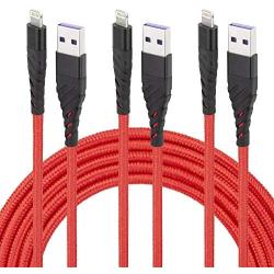 iPhone Charger Cord,3 Pack 10 ft Lightning Cable & Data Sync Fast 10 Foot Nylon Braided Cord Compatible with iPhone Xs max/xr/x/8/8 Plus/7/7plus/6/6s Plus/5s/5,iPad(red)