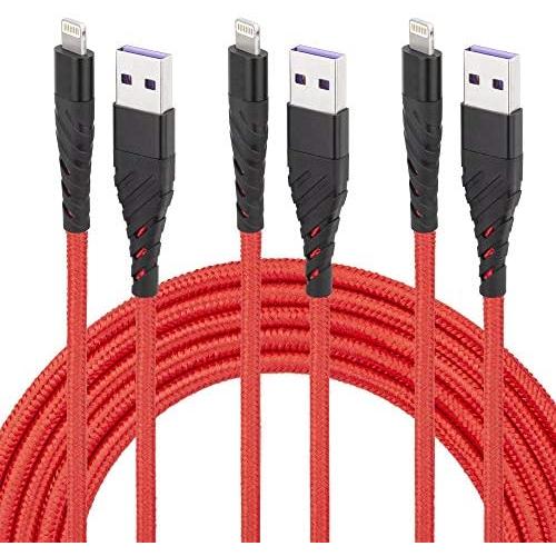 iPhone Charger Cord,3 Pack 10 ft Lightning Cable & Data Sync Fast 10 Foot Nylon Braided Cord Compatible with iPhone Xs max/xr/x/8/8 Plus/7/7plus/6/6s Plus/5s/5,iPad(red)