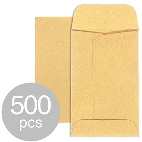 Acko #1 Coin and Small Parts Envelopes 2-1/4 x 3-1/2 Brown Kraft Envelopes with Gummed Flap for Home Office Garden 500pcs