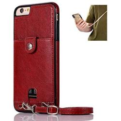 Jaorty PU Leather Wallet Case for iPhone 6 Plus/6S Plus Necklace Lanyard Case Cover with Card Holder Adjustable Detachable Anti-Lost Neck Strap for 5.5 inch Apple iPhone 6 Plus,iPhone 6S Plus,Red