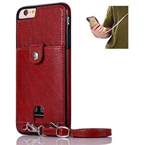 Jaorty PU Leather Wallet Case for iPhone 6 Plus/6S Plus Necklace Lanyard Case Cover with Card Holder Adjustable Detachable Anti-Lost Neck Strap for 5.5 inch Apple iPhone 6 Plus,iPhone 6S Plus,Red