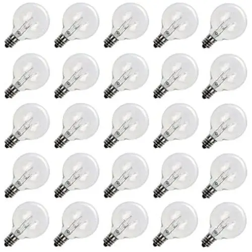 Moonflor Clear Globe G40 Replacement Bulbs, E12 Screw Base Light Bulbs, 1.5-Inch, Pack of 25