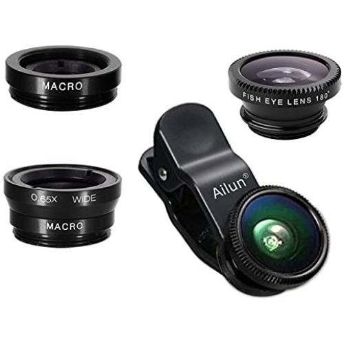Phone Lens,by Ailun,3 in 1 Clip On 180 Degree Fish Eye Lens+0.65X Wide Angle+10X Macro Lens,Universal HD Camera Lens Kit for Mobile Phone,Cellphone,Smart Phone