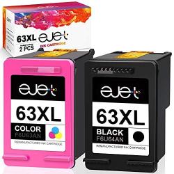 ejet Remanufactured Ink Cartridge Replacement for HP 63XL 63 XL to use with OfficeJet 3830 Envy 4520 4512 Officejet 4650 5255 Deskjet 1112 3634 3639 3632 Printer (1 Black, 1 Color)