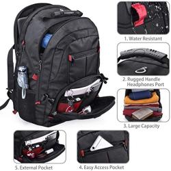 Laptop Backpack 18.4 Inch Waterproof Extra Large TSA Travel Backpack Anti Theft College School Business Mens Backpacks with USB Charging Port 17.3 Gaming Computer Backpack for Women Men Black