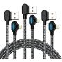 Right Angle Phone Charger Cable 3 Pack (6/6/ 6FT) Fast Charging Cord 90 Degree Nylon Braided Data Cable with Blue LED for Phone 11/ Pro/Max/X/XS/XR/ 8/ 8Plus/7/7 Plus/6/6S/6 Plus (Black Gray, 6FT)