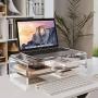 Egchi Clear Acrylic Monitor Stand 2 Tier, 5.5 Inches High Monitor Riser, Desk Organizer Shelf for Multi Media Computer PC Storage Laptop