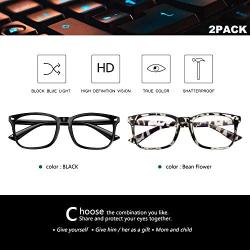 Blue Light Blocking Glasses Square Computer Glasses Women/Men,Wearpro 2PACK Nerd Reading Gaming Glasses Non Prescription