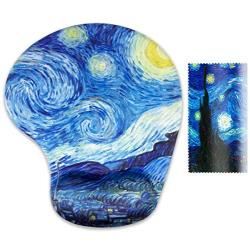 FF1 Ergonomic Design Unique Patterns Premium Gel Mouse Pad with Wrist Support, Matching Microfiber Cleaning Cloth for Glasses & Electronics. Mouse Pad for Laptop, PC Computer & Mac