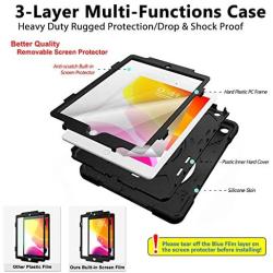 TSQ iPad 10.2 Case 2019 2020/iPad 7th 8th Generation Case with Screen Protector, Heavy Duty Shockproof Hard Rugged Protective Kids Case with Hand Strap/Stand/Shoulder Strap for iPad 7th 8th Gen, Black
