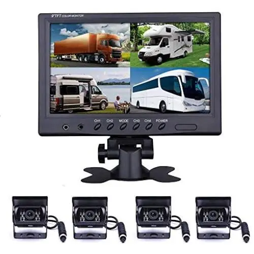Backup Camera Hard Wired Backup Camera 9 Quad Split Screen HD Rear Backup Camera Monitor System, Waterproof IR Night Vision Backup Camera for Trucks,Trailer Heavy,Box,RV,Camper Bus Rearview Camera Backup Camera Hard Wired Backup Camera 9 Quad Split Screen HD Rear Backup Camera Monitor System, Waterproof IR Night Vision Backup Camera for Trucks,Trailer Heavy,Box,RV,Camper Bus Rearview Camera