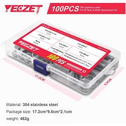 100PCS 1/4-20x1'', 1-1/2'', 2'', 2-1/2'', 3'' Stainless Steel Hex Head Screws Bolts and Nuts Flat & Lock Washers Assortment Kit, 304 Stainless Steel 18-8,Fully Machine Thread, Bright Finish