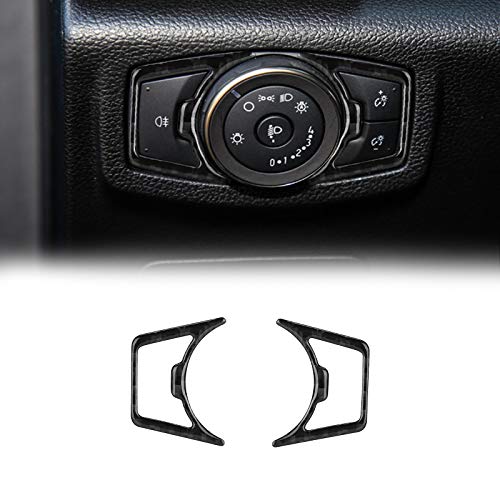 LANZMYAN Headlight Control Panel Sticker Carbon Fiber Headlight Switch Frame Trim Cover Interior Accessories for Ford F150 2015 2016 2017 2018 2019 2020 Black 2PCS