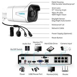 Reolink 4K PoE Security Camera System, 4pcs Wired 8MP Outdoor PoE IP Cameras, H.265 8MP 8-Channel NVR with 2TB HDD Video Surveillance System for 24/7 Recording