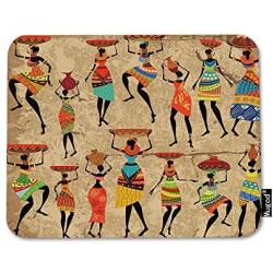 Mugod African Women Mouse Pad Afrocentric Artwork Tribal Dresses Carrying Water Mouse Mat Non-Slip Rubber Base Mousepad for Computer Laptop PC Gaming Working Office & Home 9.5x7.9 Inch