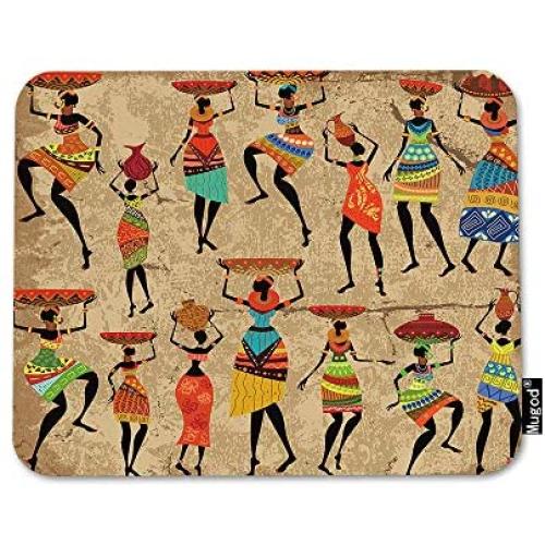 Mugod African Women Mouse Pad Afrocentric Artwork Tribal Dresses Carrying Water Mouse Mat Non-Slip Rubber Base Mousepad for Computer Laptop PC Gaming Working Office & Home 9.5x7.9 Inch